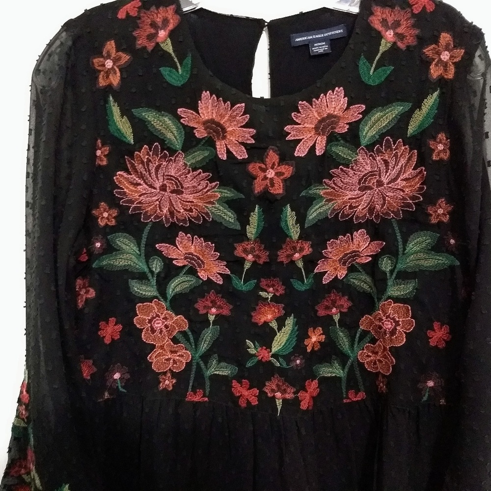 American eagle outfitters black sheer floral top
